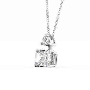 Collar con Colgante de Cadena de Eslabones con Dos Piedras de Circonita Cúbica de Corte Radiante de 1.00 CT y Halo Oculto, Plata de Ley 925, Regalo de Compromiso Moderno - Product Image 5