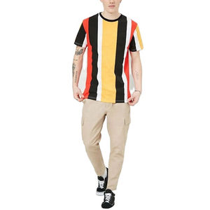 T-shirts homme col rond manches courtes, color block, en gros, avec rayures multicolores, qualité bon marché, meilleur fabricant OEM. - Product Image 1