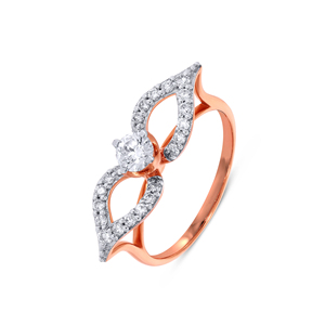 Bague en or rose 18 carats pour femme, design élégant feuille infinie avec pierre centrale solitaire ronde, luxe pour fiançailles et mariage - Product Image 1