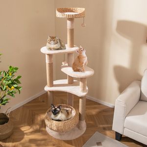 165 cm Katzenbaum mit Liegefläche und Weicher Hängematte für Wohnungskatzen - Product Image 3