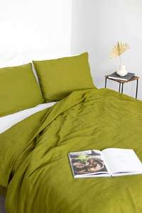 Parure de lit en coton 300 fils/m² vert mousse avec 2 taies d'oreiller, douce et lavée, pour hôtel et décoration de chambre à coucher - Product Image 5