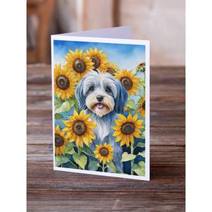 Terrier tibétain fantaisiste en tournesols A7 Taille 5x7 Cartes vierges Lot de 8 avec enveloppes Collection de cartes de voeux - Product Image 2