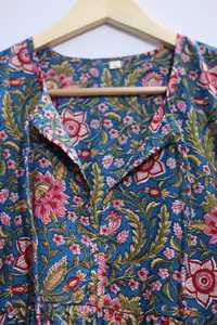 Robe midi vintage en mousseline 100 % coton imprimé floral, anti-plis, col à capuche, sans manches, coupe trapèze ample, décontractée, été/printemps - Product Image 4