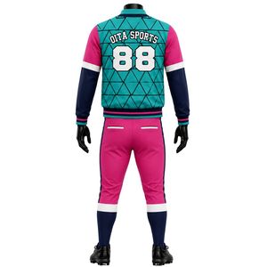 Teal and Pink Baseball Jacket and <b>Pants</b> Set Full Sleeve Button Up Top with Matching <b>Pants</b> Lightweight Sports Team Outfit - Product Image 2