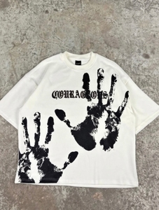 T-shirt rose pour homme, coupe classique, motif imprimé numérique noir, col rond, manches courtes, streetwear, vêtements décontractés, 100% coton - Product Image 3