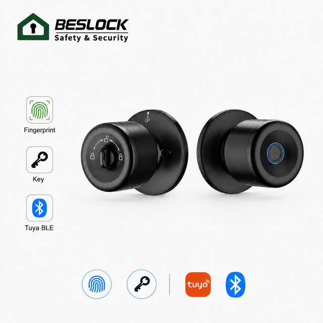 Smart Fingerprint Door Knob Lock Tuya BLE  App Control Keyless Entry Key Unlock for Bedroom Door Wood Door Home Office