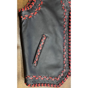 Custom Genuine Cowhide <b>Leather</b> Braided Biker Vest <b>Men's</b> Black Red Handwoven Motorcycle Zip Front Riding <b>Waistcoat</b> Premium - Product Image 4