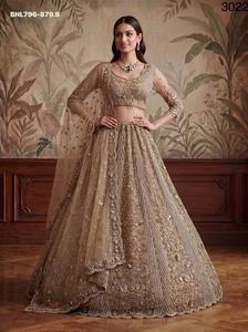 Traje de boda de red con adornos de Zari, Dori, lentejuelas y circonitas, estilo Can-Can, corte A, Lehenga-Choli-Dupatta, a precio mayorista - Product Image 4