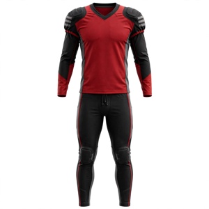 Ensemble de maillot de football sans manches pour homme, rouge et noir, col en V, respirant, anti-humidité, taille élastique ajustée, uniforme en polyester - Product Image 1
