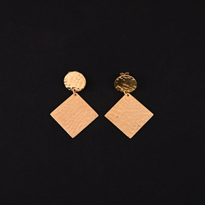 Boucles d'oreilles pendantes tendance carrées et rondes en laiton plaqué or pour femmes - Product Image 3