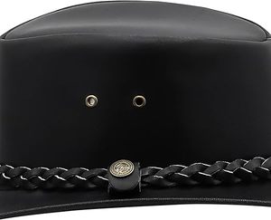 Custom OEM Wholesale Cowboy Black Color Blank Plain Genuine Cow Hide Leather <b>Hats</b> Sports Headwear Equestrian Pu Leather <b>Hats</b> - Product Image 5