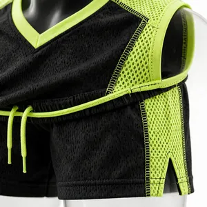 Conjunto Deportivo Unisex Negro y Verde Lima, Camiseta sin Mangas y Pantalones Cortos de Poliéster con Estampado por Sublimación, Ropa Deportiva Transpirable, Uniforme para Adultos - Product Image 6