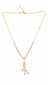Custom Rhodium Plated <b>Necklace</b> Freshwater Pearl Red <b>Ruby</b> Bead Station Y Lariat Tassel Drop Chain Fine Women Luxury Gift Jewelry - Product Image 2