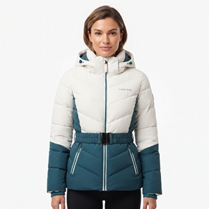 Women's Quilted Color Block Winter Jacket <b>Belted</b> Hooded Puffer Coat Warm Padded Outdoor Fashion Casual Outerwear New Winter Coat - Product Image 1