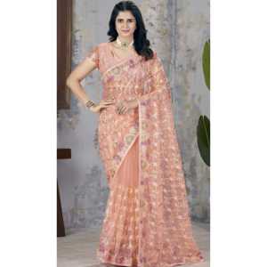 Saree de broderie au point de chaîne de designer avec détail de fil d'aluminium pour la fête - Product Image 3