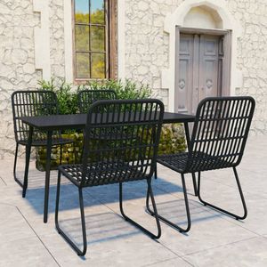 Grand ensemble de salle à manger d'extérieur empilable en polyrotin noir pour jardin - Product Image 1