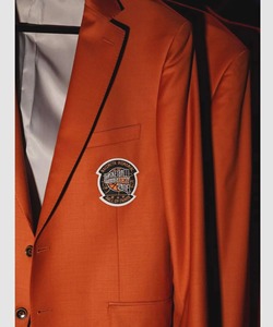 Men's Burnt Orange British Style <b>Blazer</b> Single Breasted Notched Collar Applique Logo Front Anti-Wrinkle Suit Jacket - Product Image 3