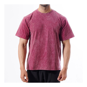 เสื้อยืดผู้ชายสไตล์วินเทจ ย้อมสีแบบแอซิดวอช คอโอ แขนสั้น ผ้าฝ้าย 100% สตรีทแวร์ลำลอง - Product Image 1
