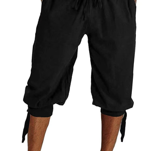 Custom Logo <b>Men's</b> Summer Beach Breathable Knitted Polyester Sporty <b>3</b>/<b>4</b> <b>Length</b> Casual <b>Shorts</b> with Drawstring Solid <b>Cargo</b> Pattern - Product Image 1