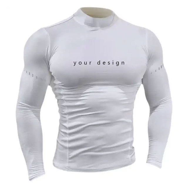 Wholesale Customized Men's Quick-Dry Compression Shirt Soft Neck Long Sleeve Fitness Top Moisture-Wicking Stretch Breathable