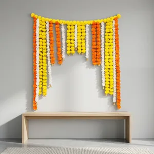 Artificial Marigold and Jasmine Flower Garland Backdrop with Yellow Orange <b>White</b> <b>Hanging</b> Strings for Wedding Festival Decor - Product Image 6