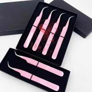 Pinces à cils en acier inoxydable, boîte de 4 pièces, emballage professionnel, pinces à cils légères pour extensions de cils, marque privée - Product Image 4