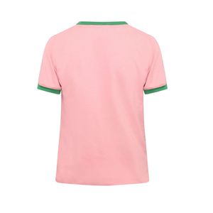 Camiseta Ringer Rosa y Verde para Mujer, Manga Corta, Casual, con Ribete en Contraste, Diseño Gráfico, Colección de Ropa de Moda - Product Image 2