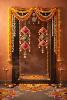 Décoration murale artisanale traditionnelle Gota Patla avec fleurs artificielles suspendues pour Diwali, mariages, fêtes et célébrations, décoration festive pour la maison