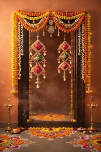 Adorno de Pared Tradicional Hecho a Mano con Flores Artificiales Gota Patla, Colgante para Decoración Festiva del Hogar, Bodas, Diwali y Celebraciones - Product Image 4