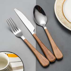 Juego de cubiertos con mango de madera, cuchara, tenedor y cuchillo de acero inoxidable, vajilla de lujo para cocina y comedor, juego de cubiertos moderno para restaurante y hotel - Product Image 3