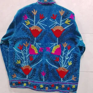 Chaqueta Étnica Azul de Algodón para Mujer con Bordado Floral a Mano, Estilo Bohemio, Abrigo de Moda - Product Image 4