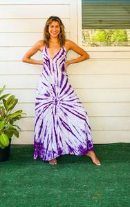 Elegante Tie Dye Maxi vestido de moda verano noche Casual desgaste sólido patrón botón decoración al por mayor playa vacaciones - Product Image 3