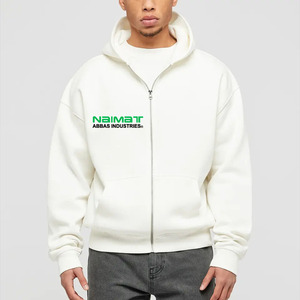 Custom Solid <b>White</b> Full <b>Zip</b> <b>Up</b> Hoodie Men Heavy Fleece Drop Shoulder Hooded Sweat Shirt Plain Active Track Coat - Product Image 4