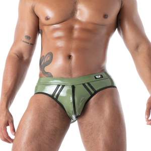 Calzoncillos sin fondo de cuero tejido efecto segunda piel negros para hombre, ropa interior fetichista elástica sexy con espalda abierta, transpirable y cómoda. - Product Image 3