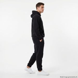 Conjunto Deportivo Informal con Capucha para Hombre, Color Negro Sólido, 100% Algodón, Transpirable, Corte Regular, para Otoño - Product Image 5
