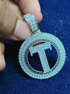 Vertical Iced Name Letter Custom Moissanite Certified 925 <b>Silver</b> Two Tone Luxury Hip Hop Style <b>Pendant</b> Custom <b>Initial</b> <b>Pendant</b> - Product Image 3