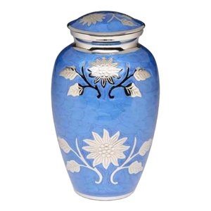 Urna Funeraria Azul con Diseño Floral Turquesa, Artesanía, Urnas para Adultos, Artículos Funerarios, Artículos Más Vendidos, Estilo Americano - Product Image 1