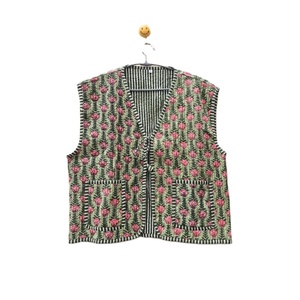 Chaqueta de algodón Vintage India hecha a mano sin mangas acolchado Lino rayas estilo bohemio Boho Chic mejor calidad verano otoño desgaste - Product Image 1