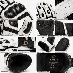 Guantes de Carreras de Cuero Completos con Protección de Palma de Fibra de Carbono, Transpirables, con Cierre de Velcro, Unisex, para Motociclismo - Product Image 6