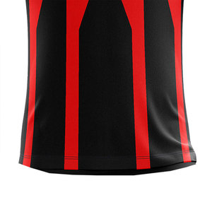 Maillot de football rayé rouge et noir pour homme, manches courtes, col rond, tissu polyester respirant, vêtements de sport pour adulte, coupe classique - Product Image 3