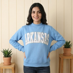 Pull en molleton de club haut de gamme à col rond rouge pour femmes, Arkansas |   Pull à col montant rétro pour club de golf |   Tissu molletonné lourd de type French Terry - Product Image 3
