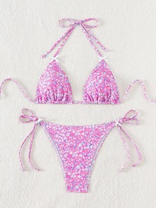 Whole Sale Cross Hanging High Waist Bikini Push Anti-Bacterial <b>Micro</b> Bra Solid Front Sexy Women Bandage Two Piece <b>Thong</b> Swimsuit - Product Image 4