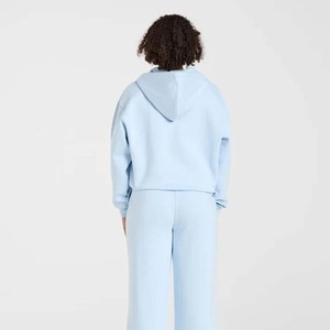 High Quality Vintage Custom Women Oversized <b>Zip</b>-<b>Up</b> Embroidered Floral Knitted Hoodie Organic Cotton Fleece <b>Crop</b> Top - Product Image 2