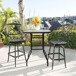 31-Inch Square Patio Bar Table with Tempered Glass Top and Umbrella Hole Outdoor Cocktail Height Bistro Table - Product Image 5