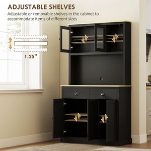 Mobile dispensa moderno autoportante nero da 71 pollici con ripiani regolabili e piano d'appoggio ampio - Product Image 5