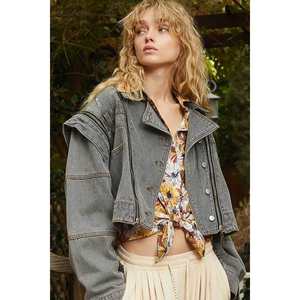 Veste en jean courte POL pour femme avec manteau chic à fermeture éclair fonctionnelle - Product Image 3