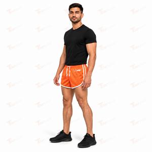 <b>Men's</b> Orange Mesh <b>Shorts</b> Mid Waist Drawstring <b>Quick</b> <b>Dry</b> Sporty Athletic <b>Shorts</b> Solid Color Front Logo <b>Men</b> Mesh <b>Shorts</b> for Sale - Product Image 2