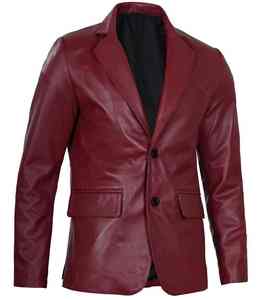 Chaqueta Blazer de Mujer, Estilo Motero, en Cuero Vacuno Genuino Color Borgoña, Cierre de Cremallera Corta, Cuello Alto, Cierre de un Solo Botón - Product Image 3