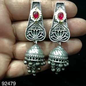 OM Fashion Studio Beautiful Designer Oxidised German <b>Silver</b> Jhumky Style Pearl <b>Long</b> Hanging <b>Earring</b> Two Tone Plating Lightweight - Product Image 4