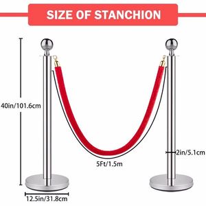 Stainless Steel Stanchion Post with Velvet Rope Safety Barriers 5ft/1.5M Red Carpet Poles Silver Truss Displays - Product Image 2